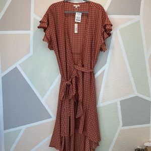 Max Studio Women's Ruffle Crepe High/Low Wrap Midi Dress XL